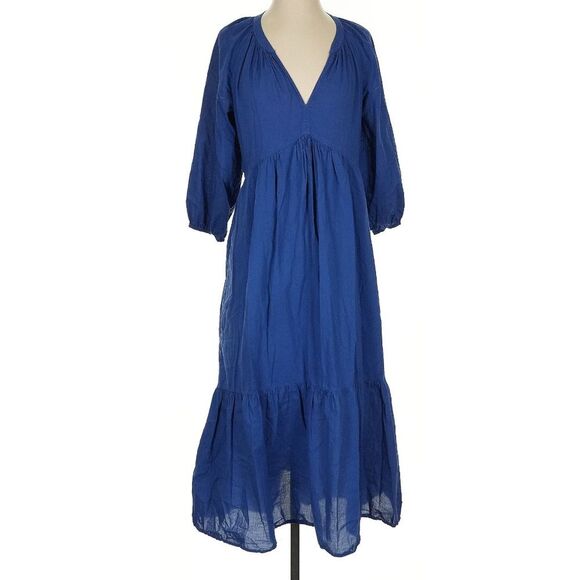 Xirena Ella Dress 100% Cotton Long Sleeve Tired Cobalt Blue Midi Size Small - Picture 6 of 11